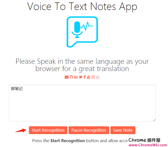 Voice To Text Notes App-Chrome语音转文字插件，通过语音识别创建文本笔记