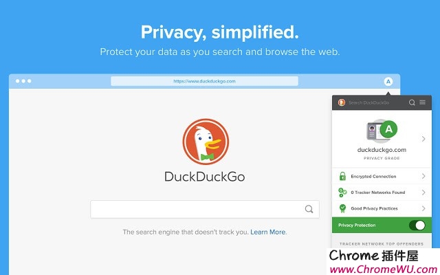 DuckDuckGo插件-屏蔽网站跟踪器，加密网页链接，提供匿名搜索